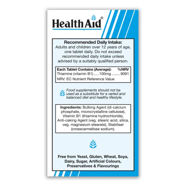 HEALTHAID VITAMIN B1 100MG (THIAMIN) - 90 TABS - Image 2