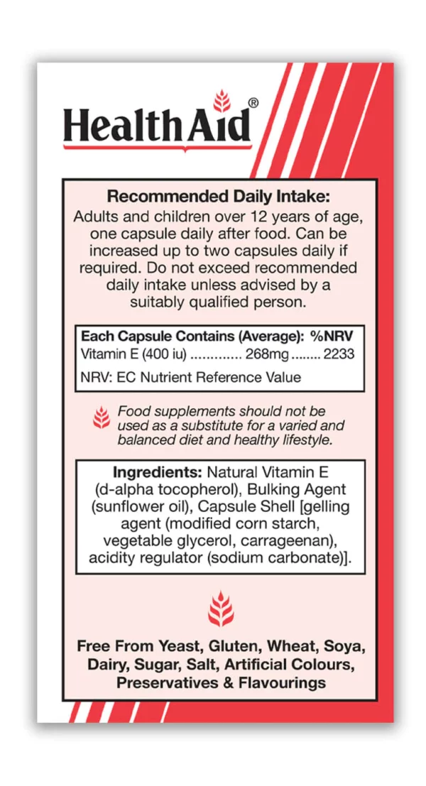 HEALTHAID VITAMIN E 400iu - 30 CAPS - Image 2