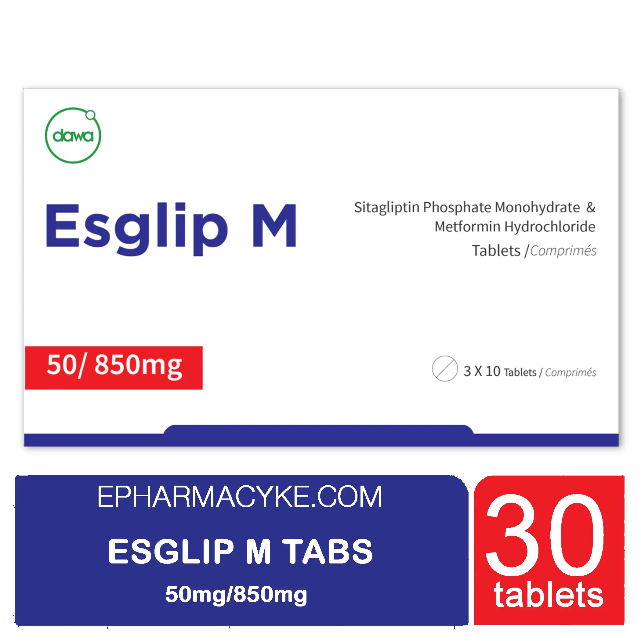 ESGLIP M 50/850 SITAGLIPTIN 50MG, METFORMIN 850MG TABLETS (3 X 10’S)