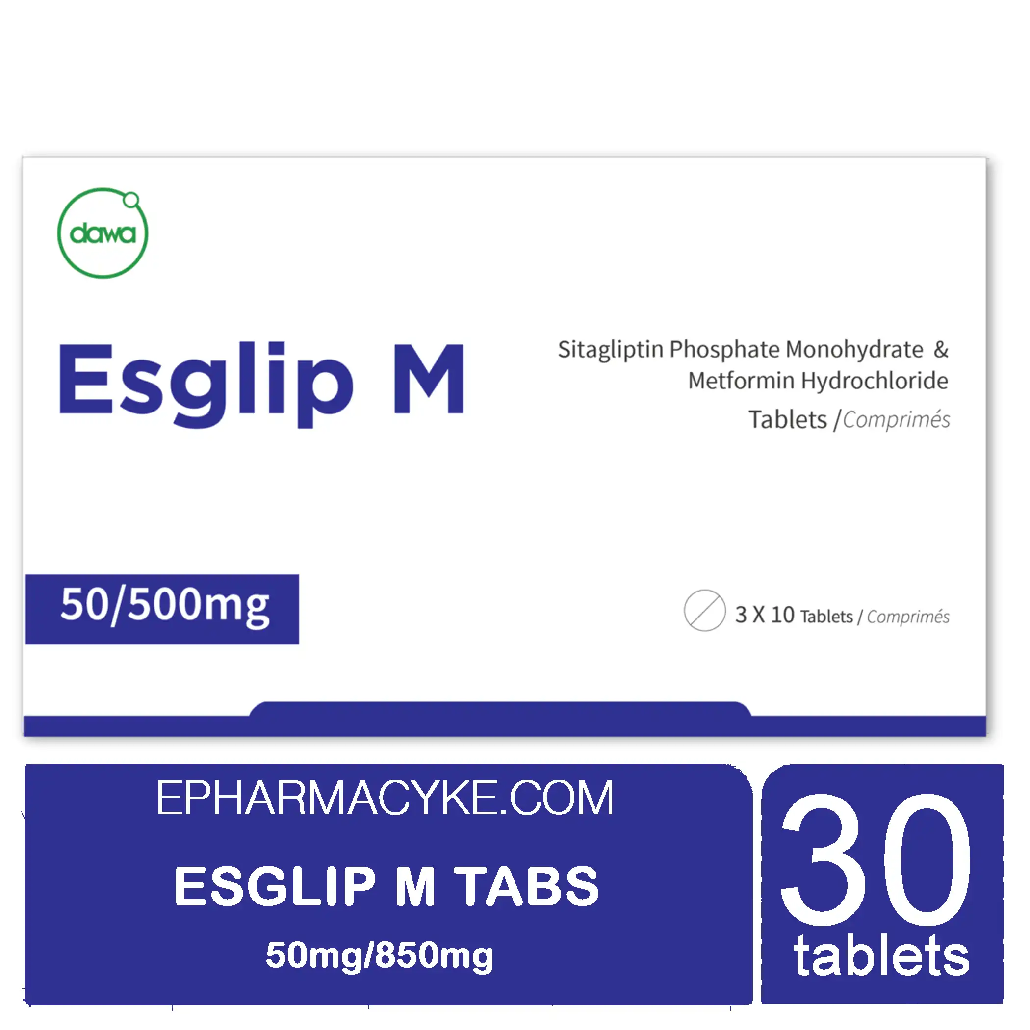 ESGLIP M 50/500 SITAGLIPTIN 50MG, METFORMIN 500MG TABLETS (3 X 10'S)
