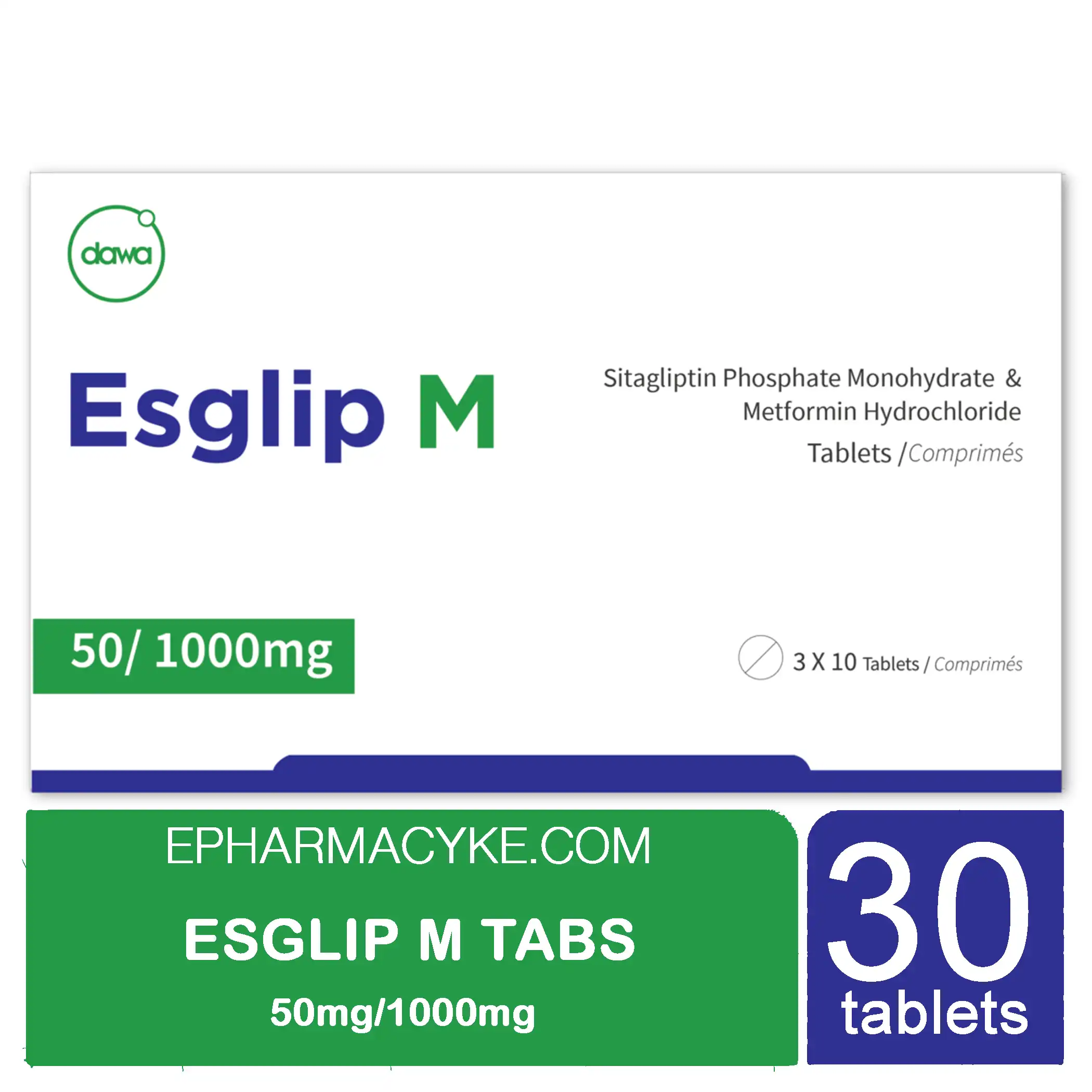 ESGLIP M 50/1000 SITAGLIPTIN 50MG, METFORMIN 1000MG TABLETS (3 X 10’S)