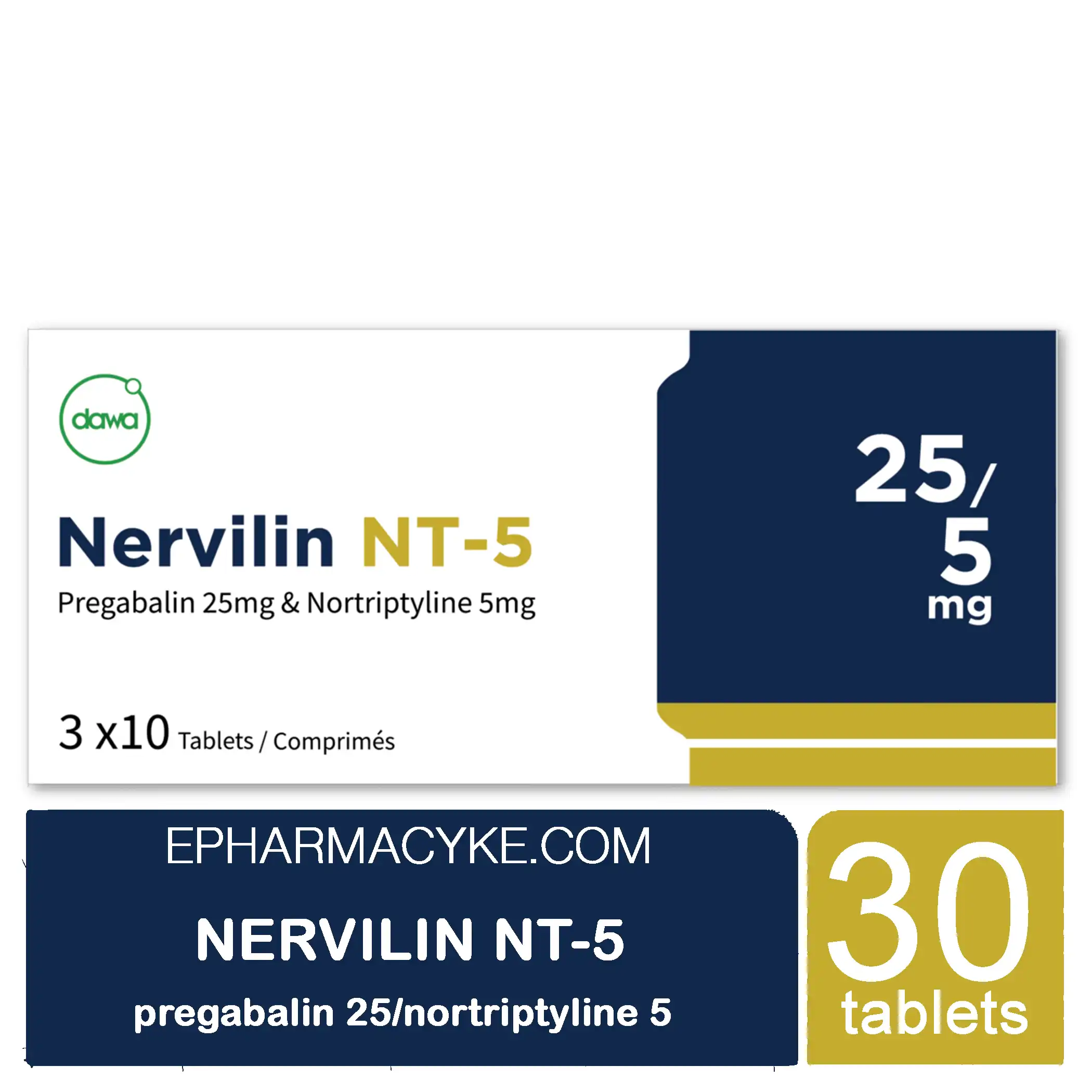 NERVILIN NT-5 PREGABALIN 25MG + NORTRIPTYLINE 5MG TABLETS 30'S